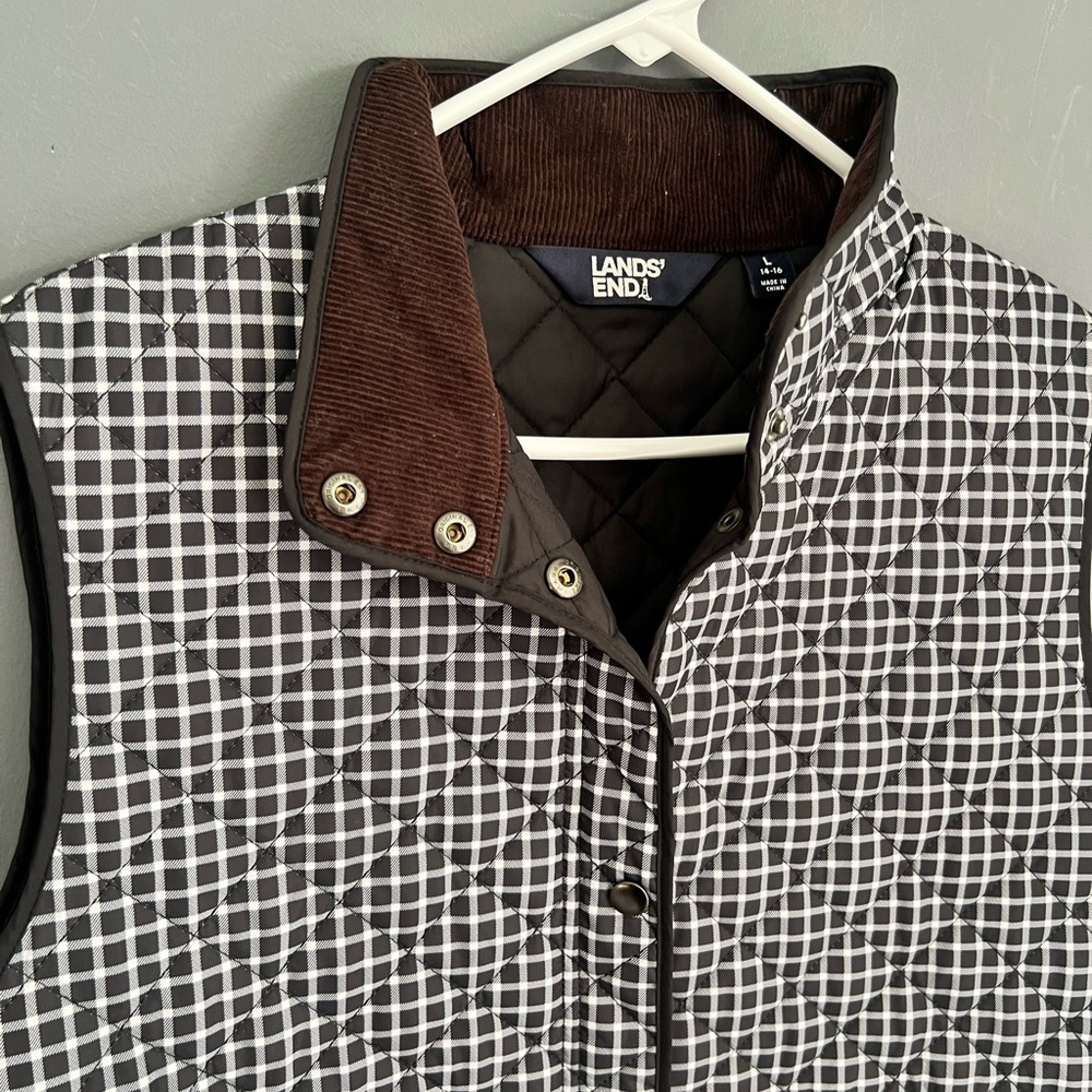 Lands End Primaloft Size L Gingham Plaid Quilted Insulated Vest Barn Chore - Picture 2 of 3